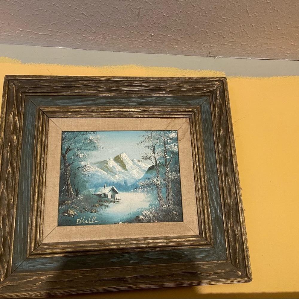 Framed Landscape Painting with Cabin